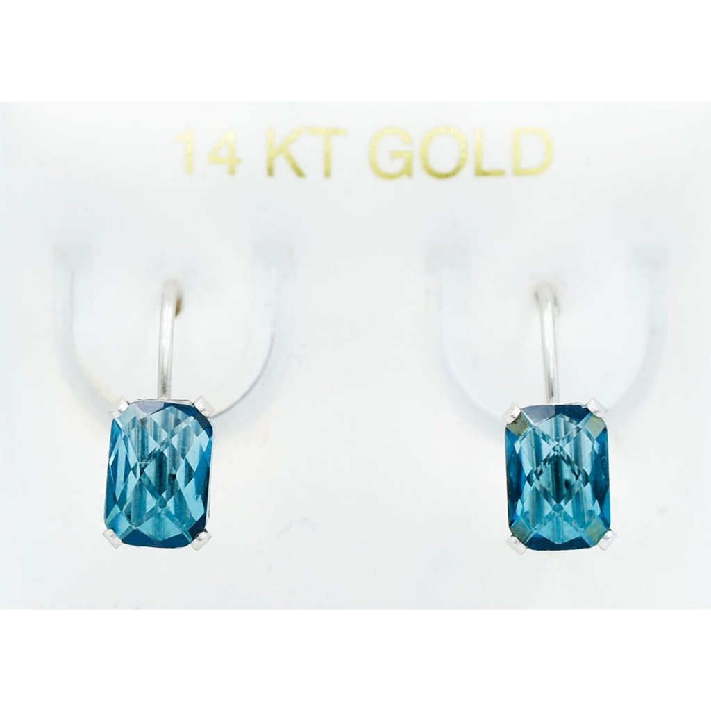 Genuine 3.64 Cts Blue Zircon Dangling Earrings 14k White Gold